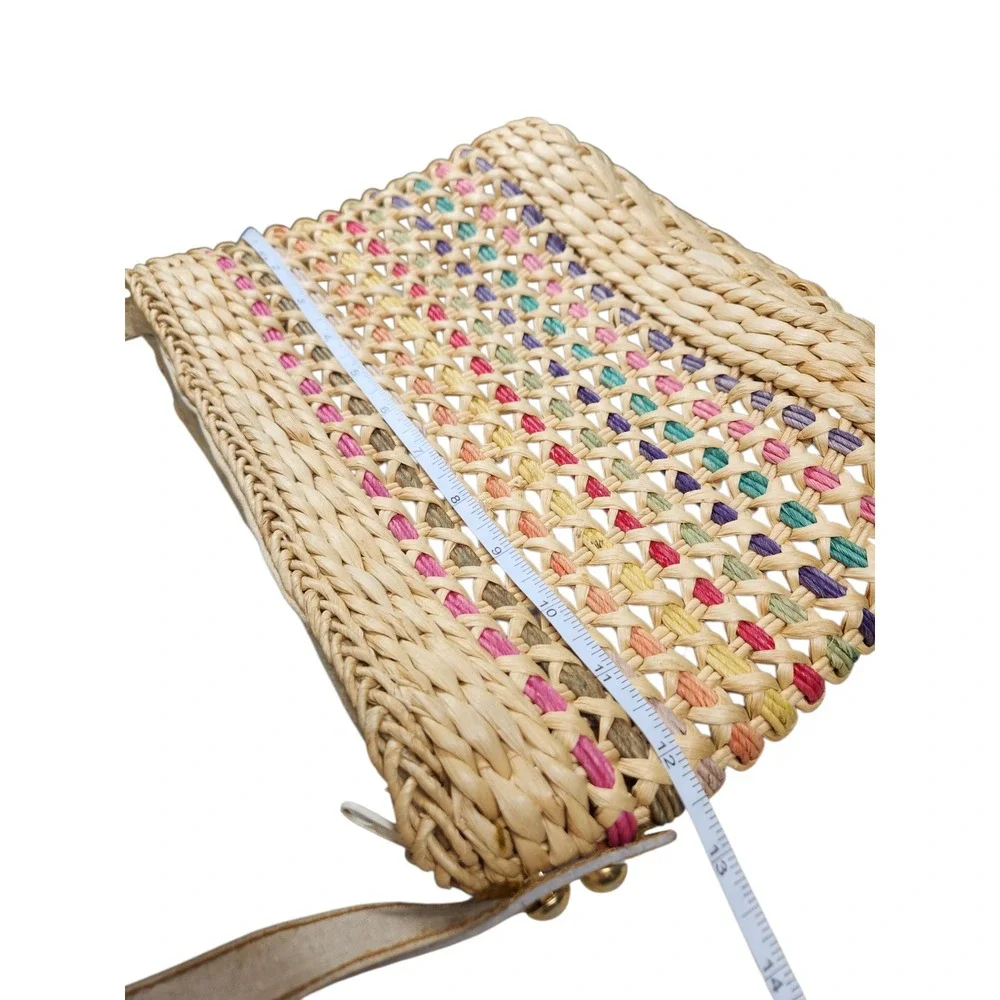 Vintage Rainbow Straw Raffia Woven Hobo Shoulder Bag Boho Coastal Cottage Y2K